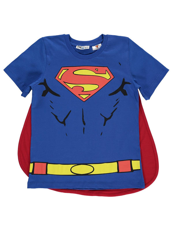 Superman Baskılı Pelerinli 10-13 Yaş Tişört - Mavi