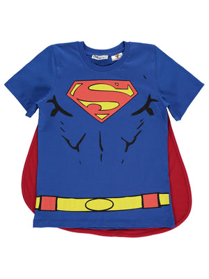 Superman Baskılı Pelerinli 10-13 Yaş Tişört - Mavi