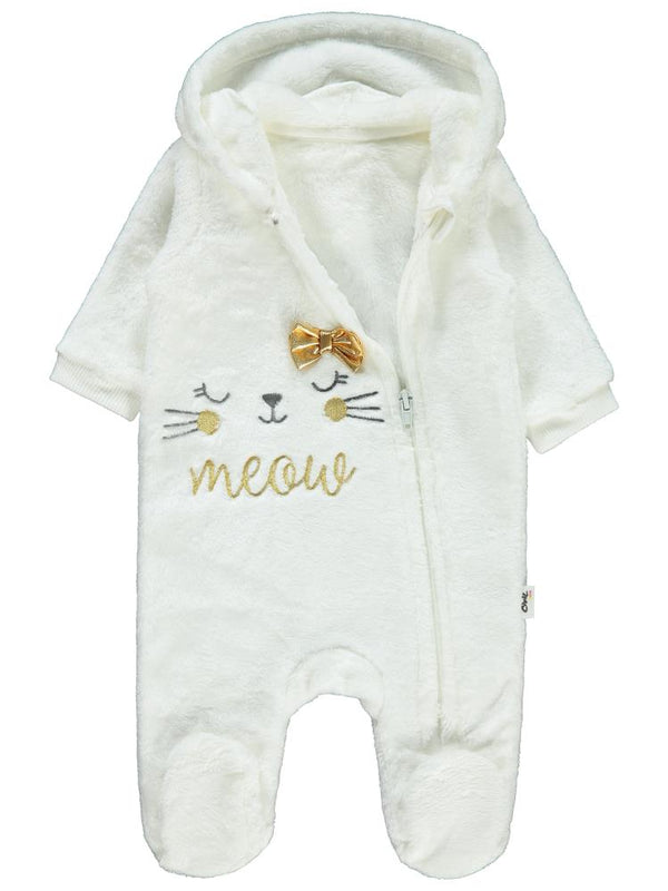 Civil Baby Meow Nakışlı 1-6 Ay Tulum - Ekru
