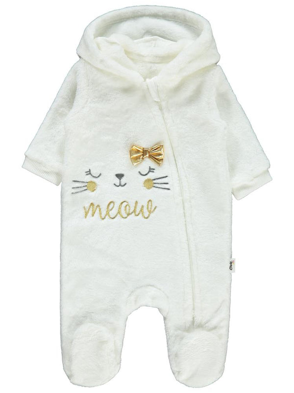 Civil Baby Meow Nakışlı 1-6 Ay Tulum - Ekru