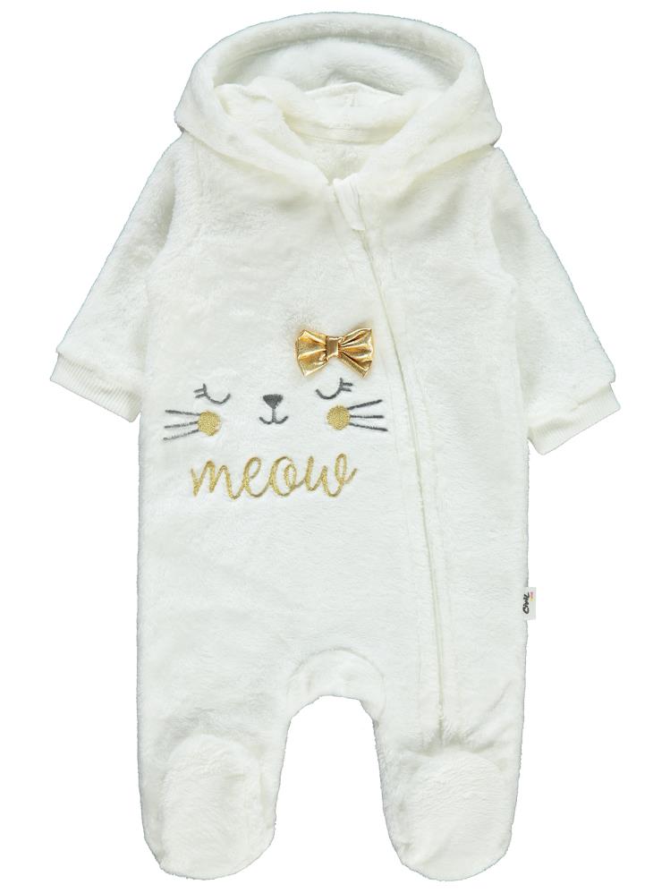 Civil Baby Meow Nakışlı 1-6 Ay Tulum - Ekru