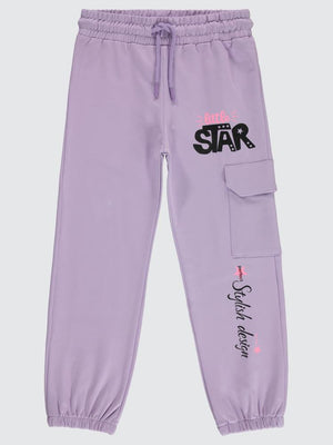 Civil Girls Yanı Cepli Baskılı 10-13 Yaş Eşofman Altı - Lila