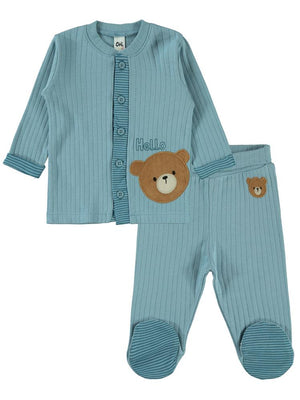 Civil Baby Patikli Hello Ayıcık Nakışlı 1-9 Ay Pijama Takımı - Mavi