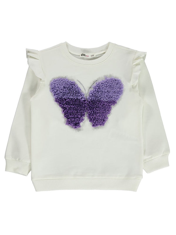 Civil Girls Kelebek Laseli 2-5 Yaş Sweatshirt - Ekru