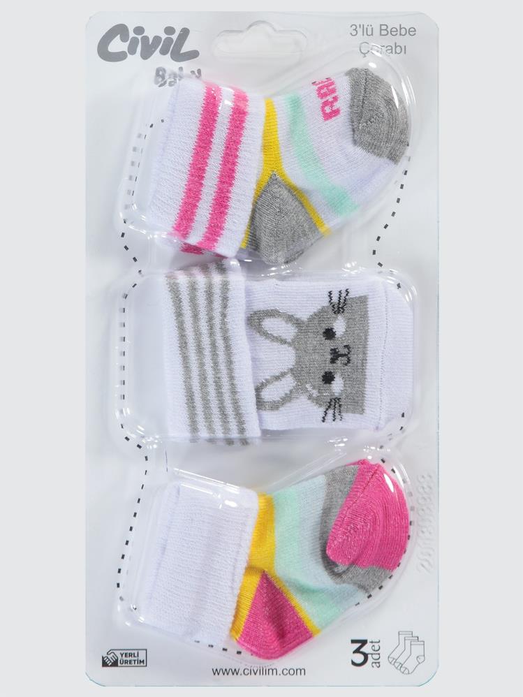 Civil Baby Rabbit Desen Asetat 0-24 Ay Çorap Setleri