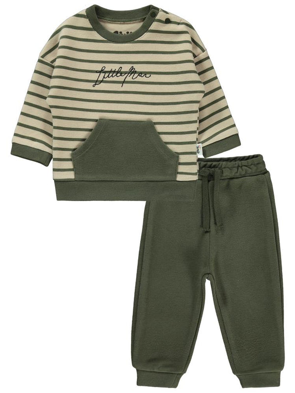 Civil Baby Little Man Çizigili 6-18 Ay Takım - Haki