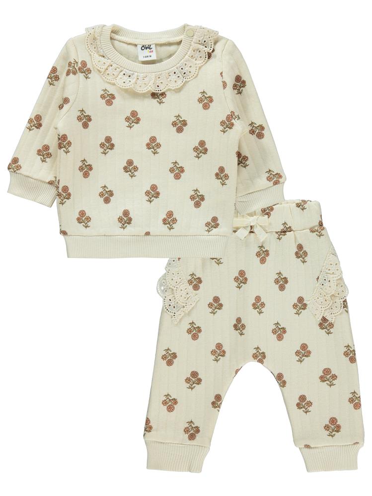 Civil Baby Romantik Çiçek 3-18 Ay Takım - Bej