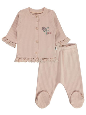 Civil Baby Patikli Winter Flower Baskılı 1-9 Ay Pijama Takımı - Pudra