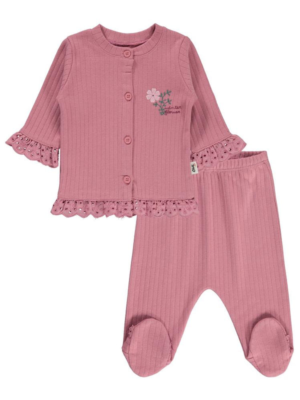 Civil Baby Patikli Winter Flower Baskılı 1-9 Ay Pijama Takımı - Pembe