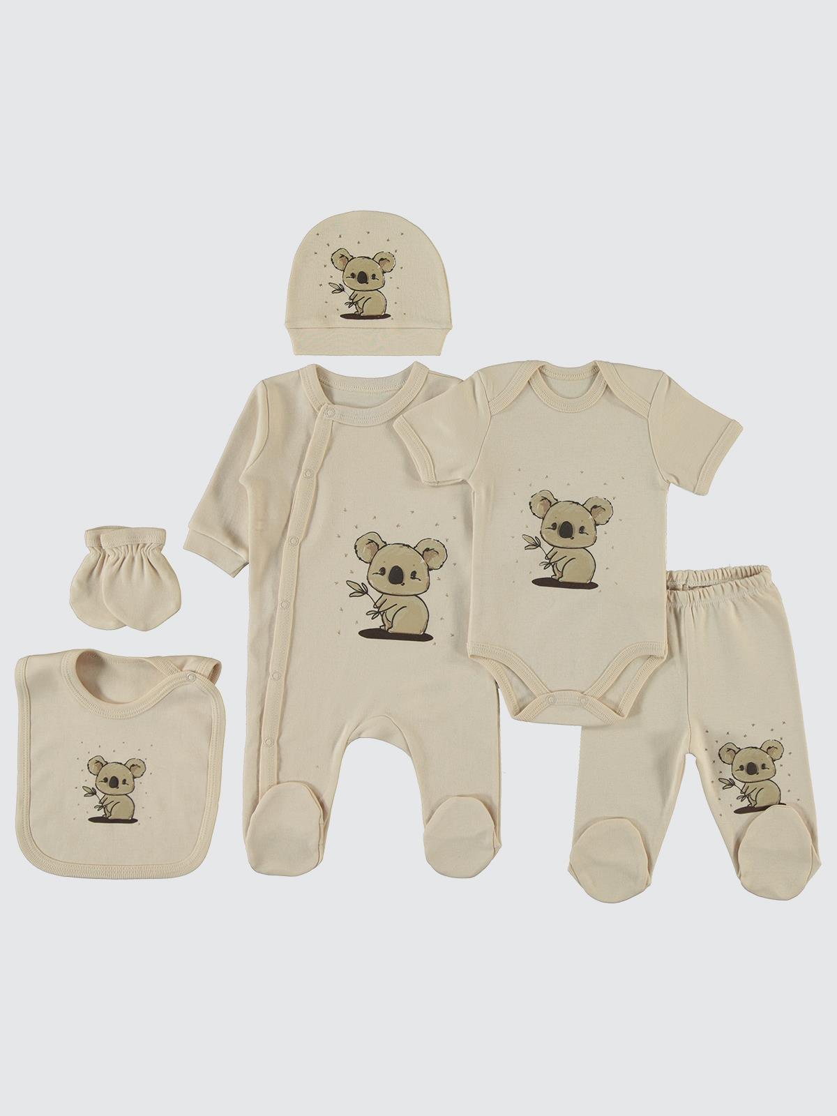 Civil Baby Koala Empirme Baskılı Zıbın Takımları - Kahverengi
