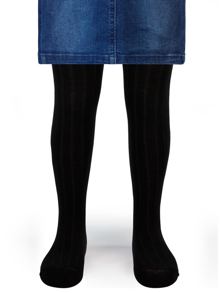 Civil Girls Derbili Düz 3-11 Yaş Külotlu Çorap - Siyah