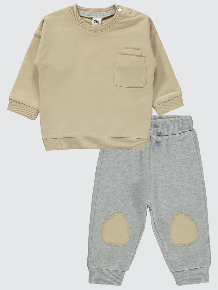 Civil Baby Diz Nakış Cepli 6-18 Ay Unisex Takım - Kahverengi