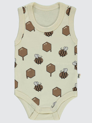 Civil Baby Arı Empirme Baskılı Sfr.Kol1-36 Ay Çıtçıtlı Badi - Bej