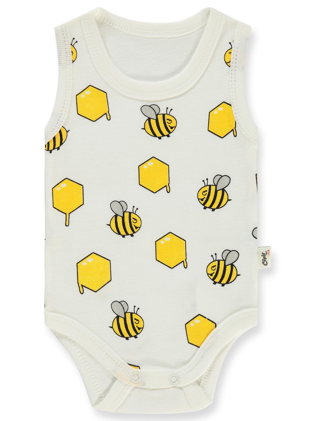 Civil Baby Arı Empirme Baskılı Sfr.Kol1-36 Ay Çıtçıtlı Badi - Ekru