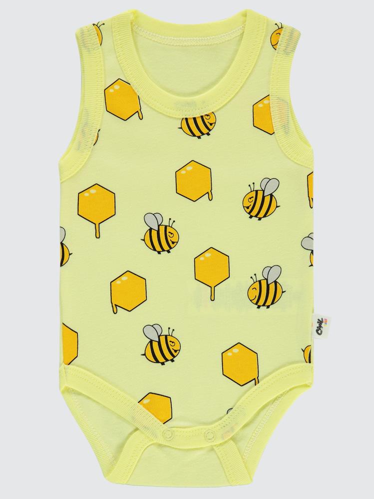 Civil Baby Arı Empirme Baskılı Sfr.Kol1-36 Ay Çıtçıtlı Badi - Sarı