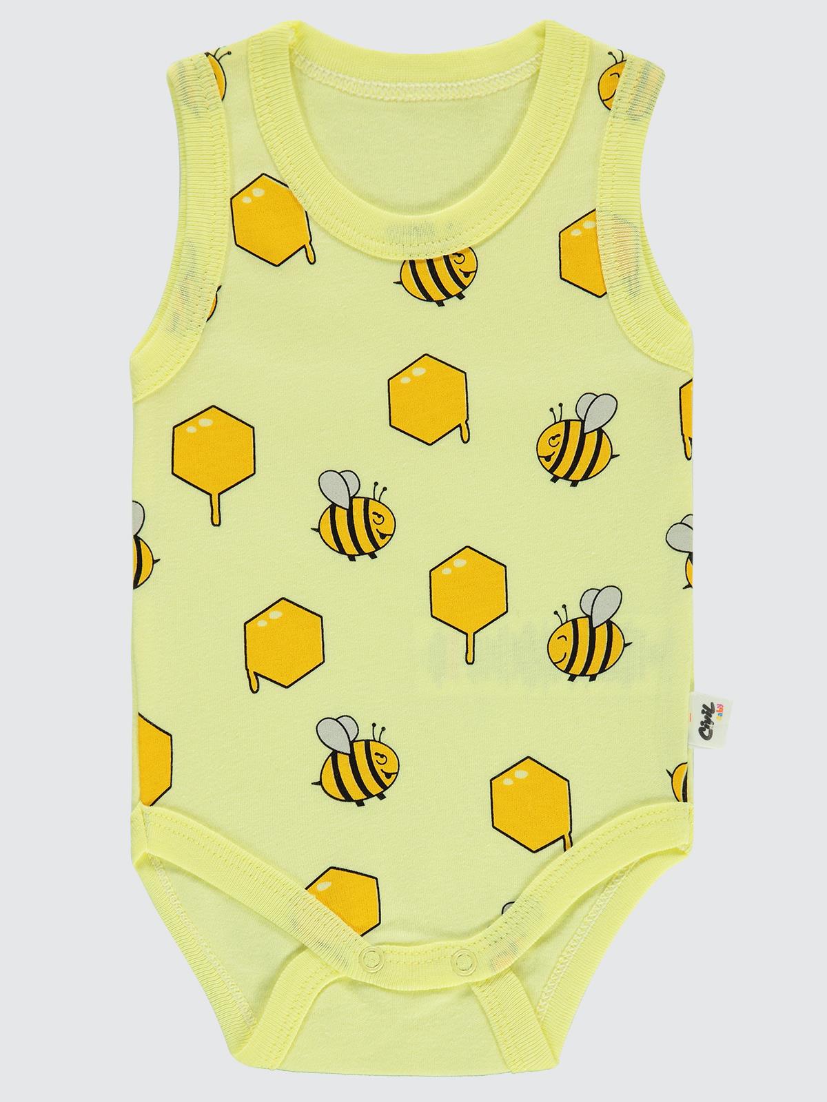 Civil Baby Arı Empirme Baskılı Sfr.Kol1-36 Ay Çıtçıtlı Badi - Sarı