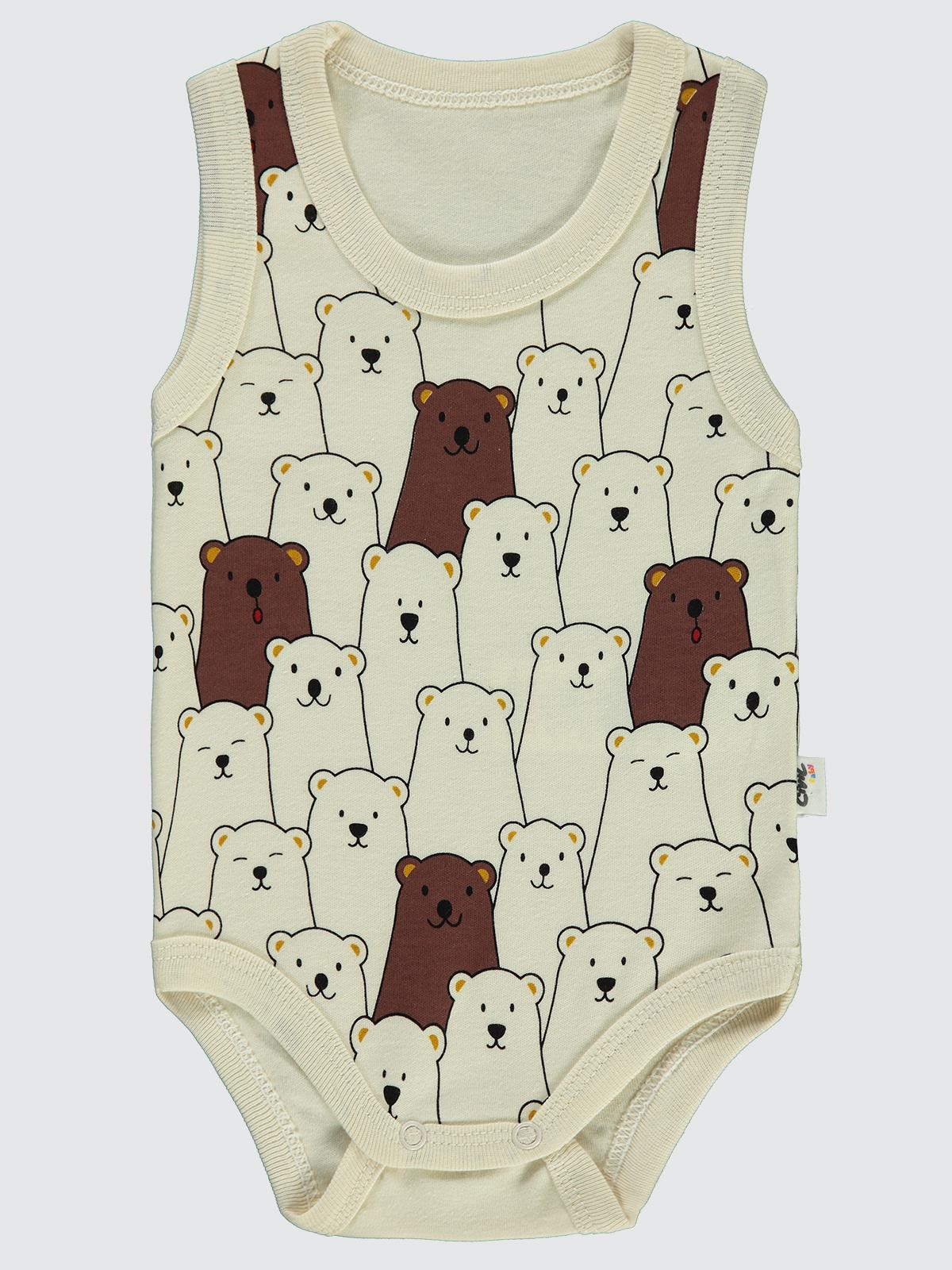 Civil Baby Ayıcık Empirme Baskılı Sfr.Kol1-36 Ay Çıtçıtlı Badi - Bej