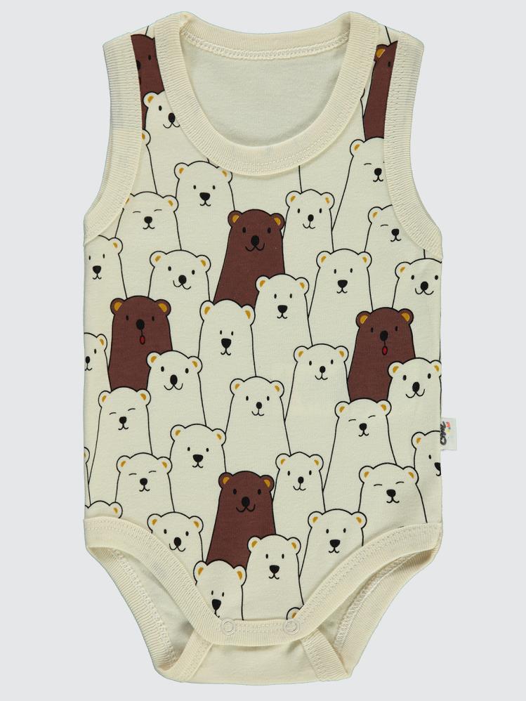 Civil Baby Ayıcık Empirme Baskılı Sfr.Kol1-36 Ay Çıtçıtlı Badi - Bej