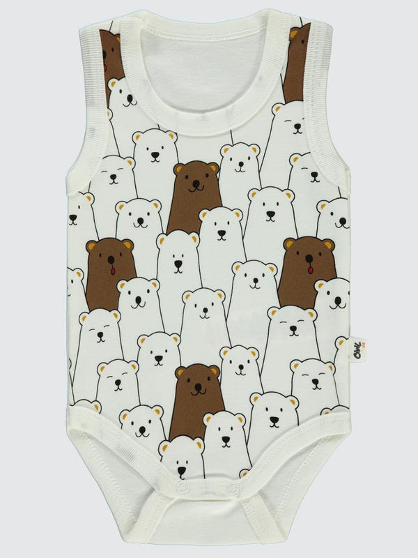 Civil Baby Ayıcık Empirme Baskılı Sfr.Kol1-36 Ay Çıtçıtlı Badi - Ekru