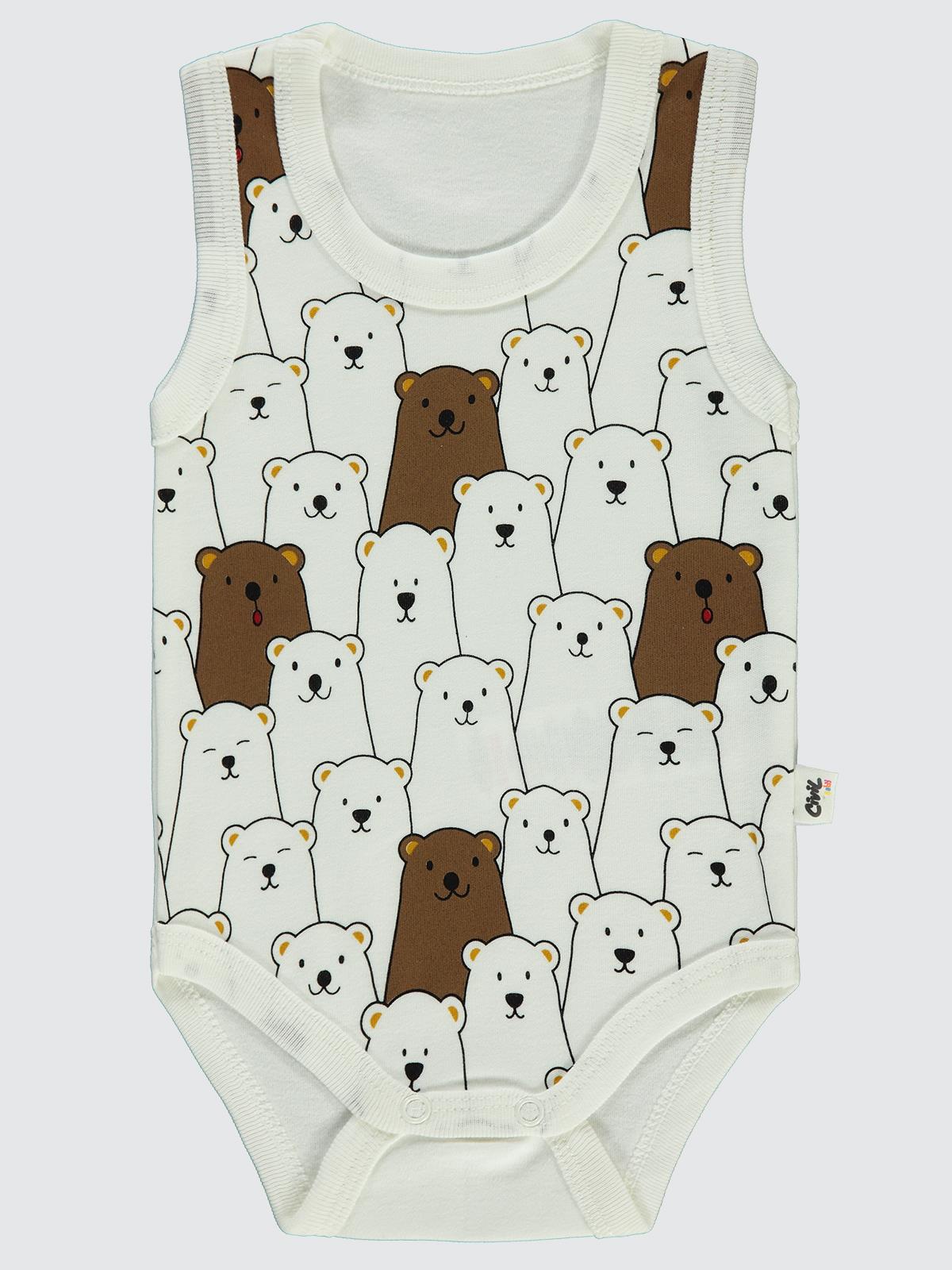 Civil Baby Ayıcık Empirme Baskılı Sfr.Kol1-36 Ay Çıtçıtlı Badi - Ekru