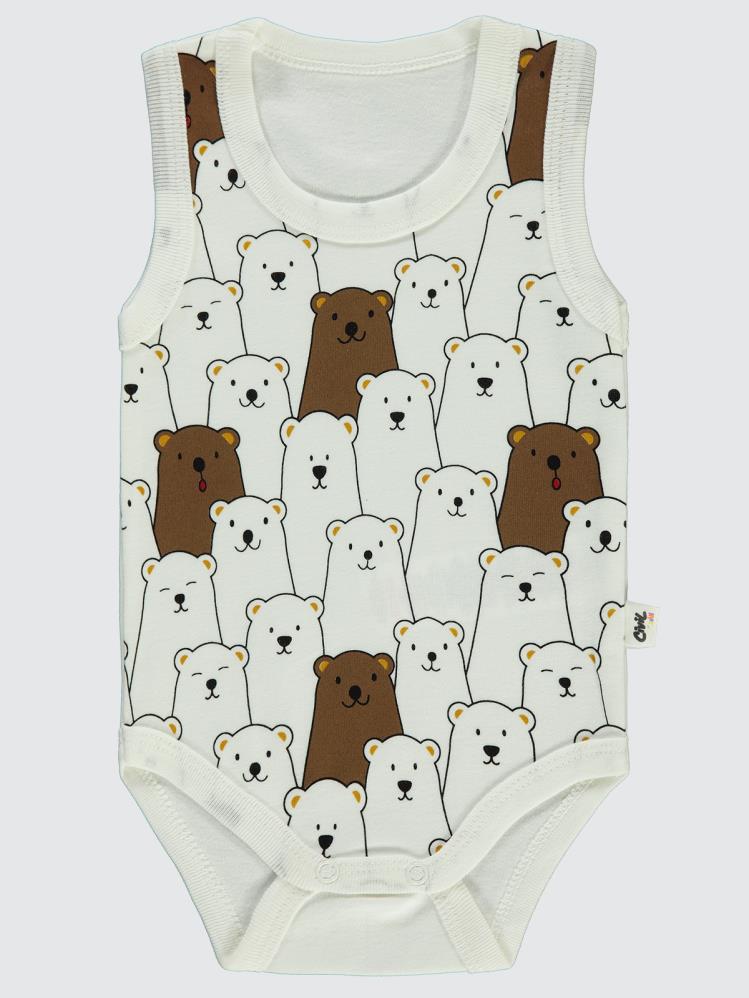 Civil Baby Ayıcık Empirme Baskılı Sfr.Kol1-36 Ay Çıtçıtlı Badi - Ekru