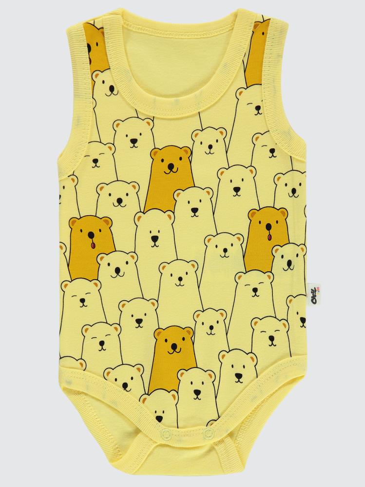 Civil Baby Ayıcık Empirme Baskılı Sfr.Kol1-36 Ay Çıtçıtlı Badi - Sarı