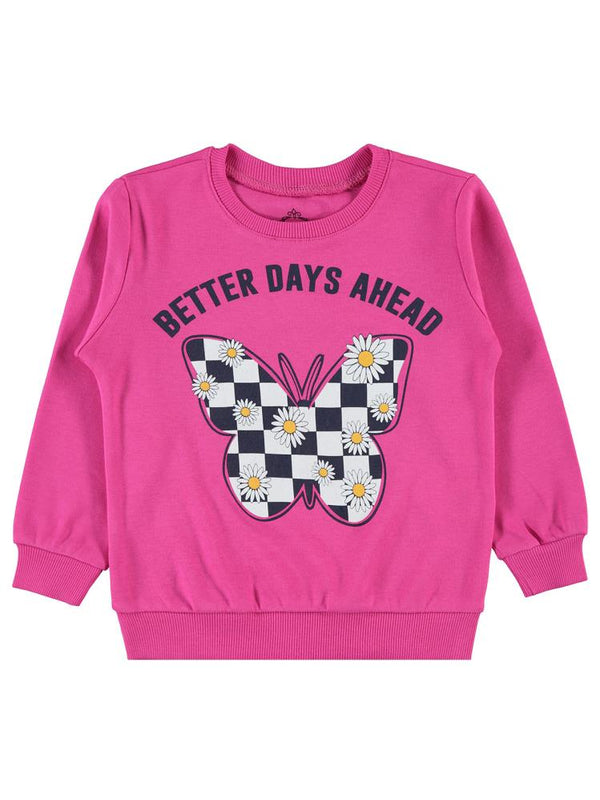 Civil Girls Dama Kelebek Baskılı 2-5 Yaş Sweatshirt - Pembe