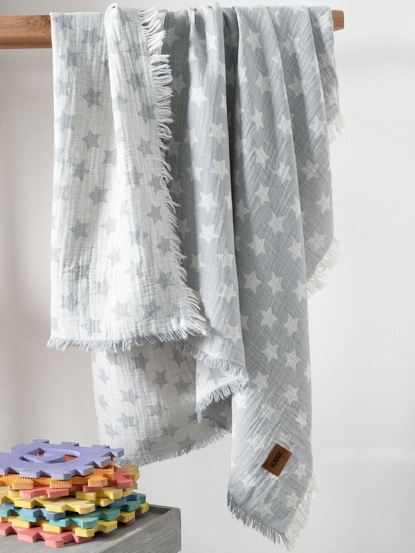 Kanz Jakarlı Müslin Bebek Örtüsü 100x110 cm - Gri