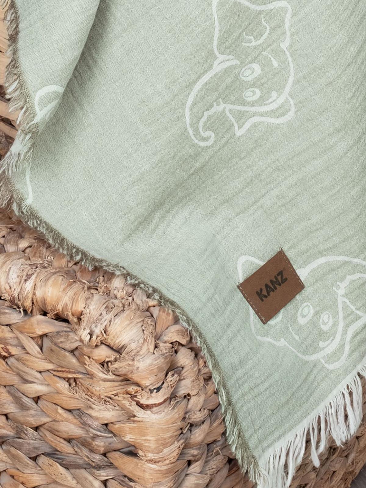 Kanz Jakarlı Müslin Bebek Örtüsü 100x110 cm - Haki