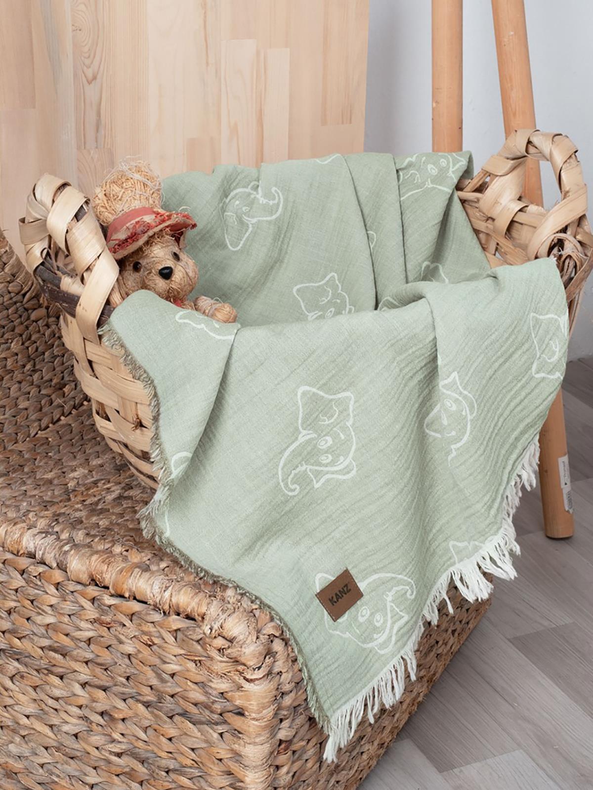 Kanz Jakarlı Müslin Bebek Örtüsü 100x110 cm - Haki