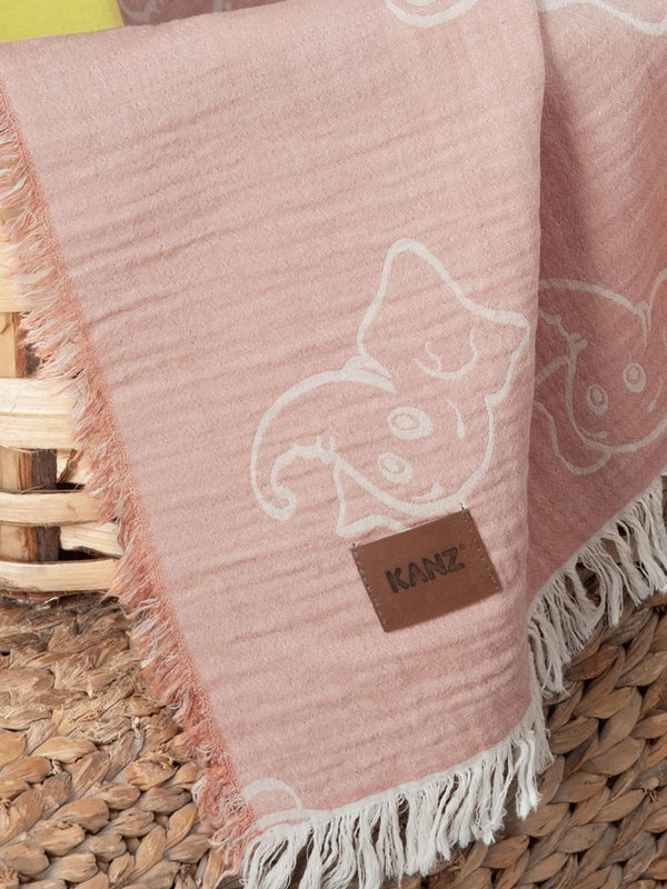 Kanz Jakarlı Müslin Bebek Örtüsü 100x110 cm - Pudra
