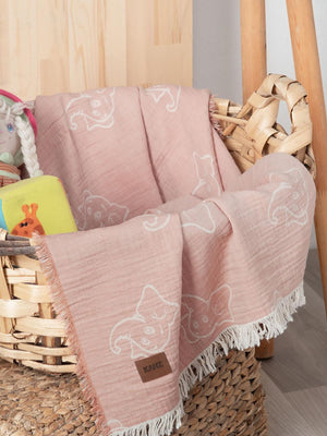 Kanz Jakarlı Müslin Bebek Örtüsü 100x110 cm - Pudra