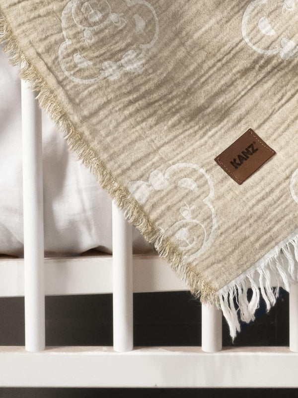 Kanz Jakarlı Müslin Bebek Örtüsü 100x110 cm - Kahve
