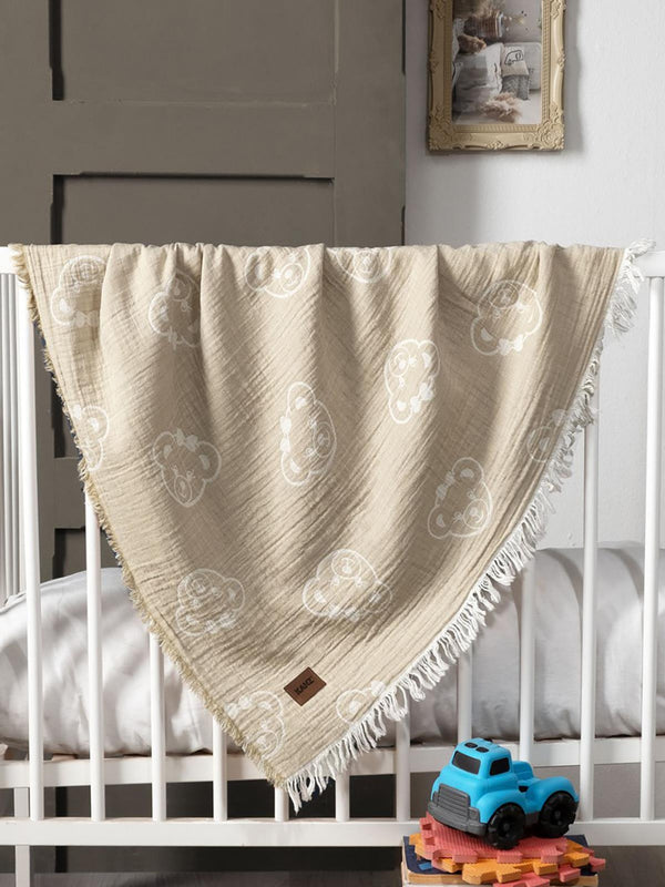 Kanz Jakarlı Müslin Bebek Örtüsü 100x110 cm - Kahve