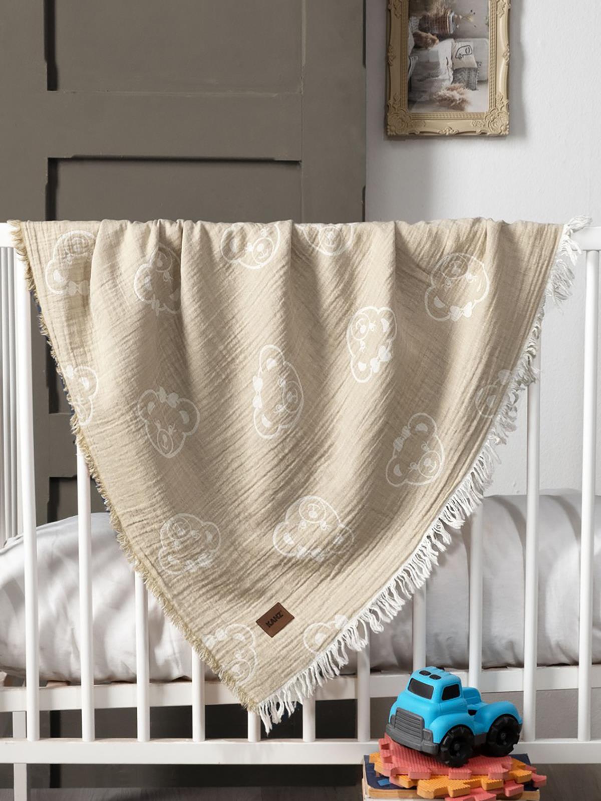 Kanz Jakarlı Müslin Bebek Örtüsü 100x110 cm - Kahve