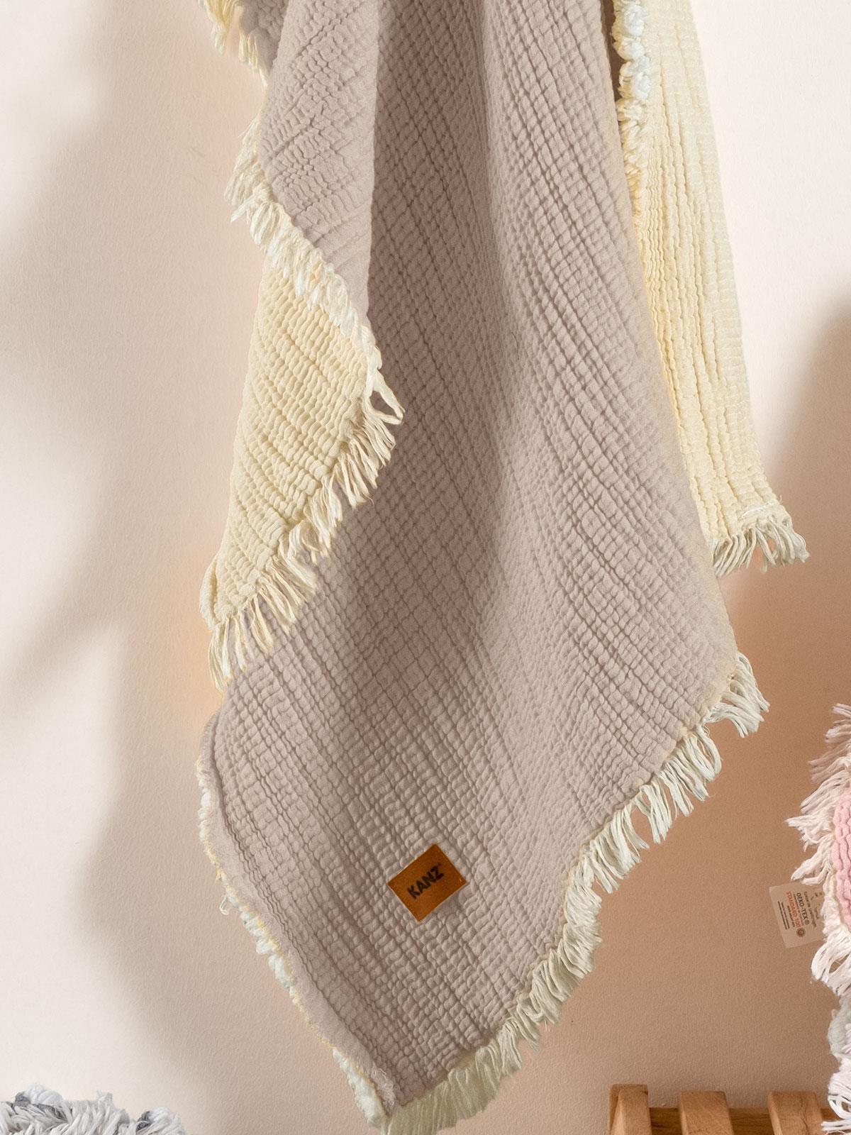 Kanz 5 Kat Dolgulu Müslin Bebek Örtüsü 90x110 cm - Bej