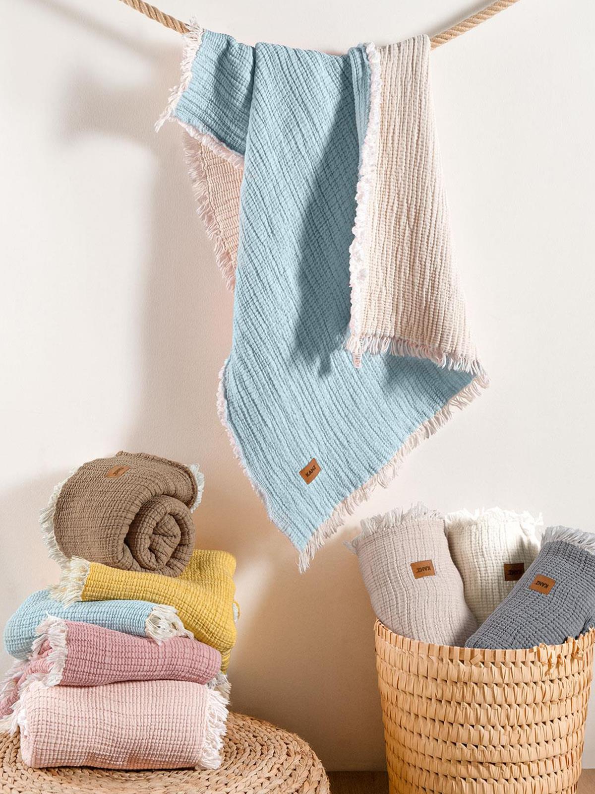 Kanz 5 Kat Dolgulu Müslin Bebek Örtüsü 90x110 cm - Mavi