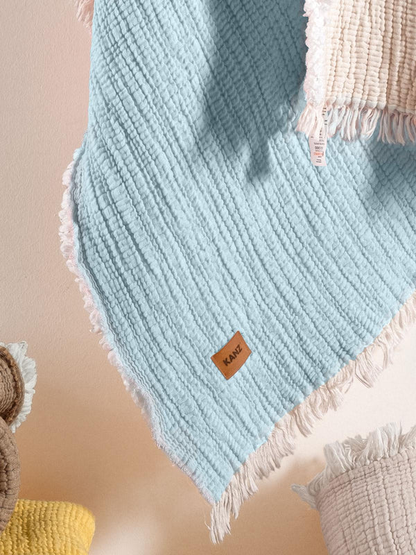 Kanz 5 Kat Dolgulu Müslin Bebek Örtüsü 90x110 cm - Mavi