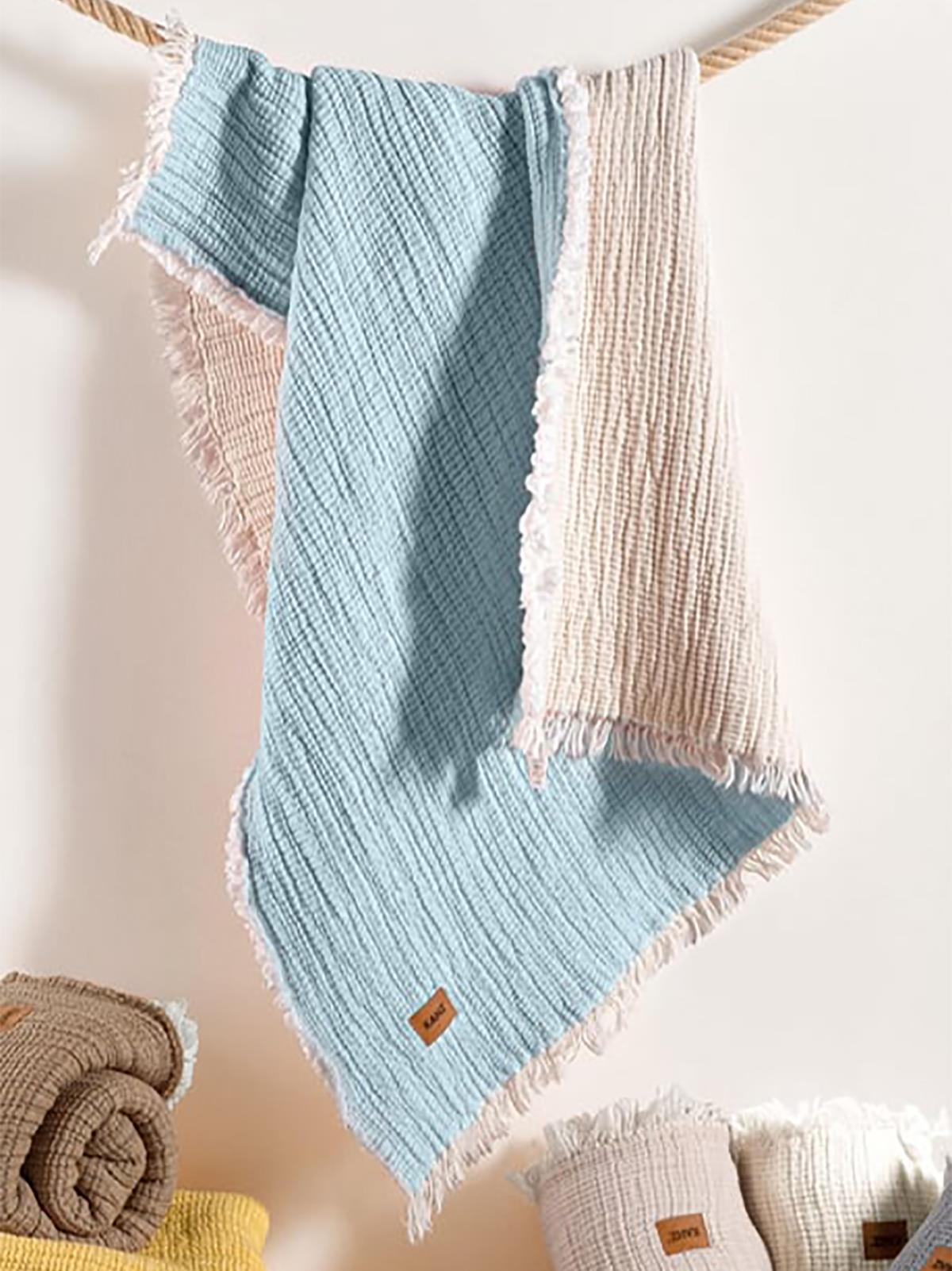 Kanz 5 Kat Dolgulu Müslin Bebek Örtüsü 90x110 cm - Mavi