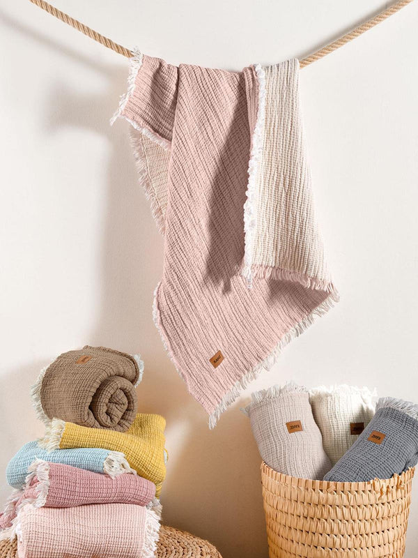 Kanz 5 Kat Dolgulu Müslin Bebek Örtüsü 90x110 cm - Pudra