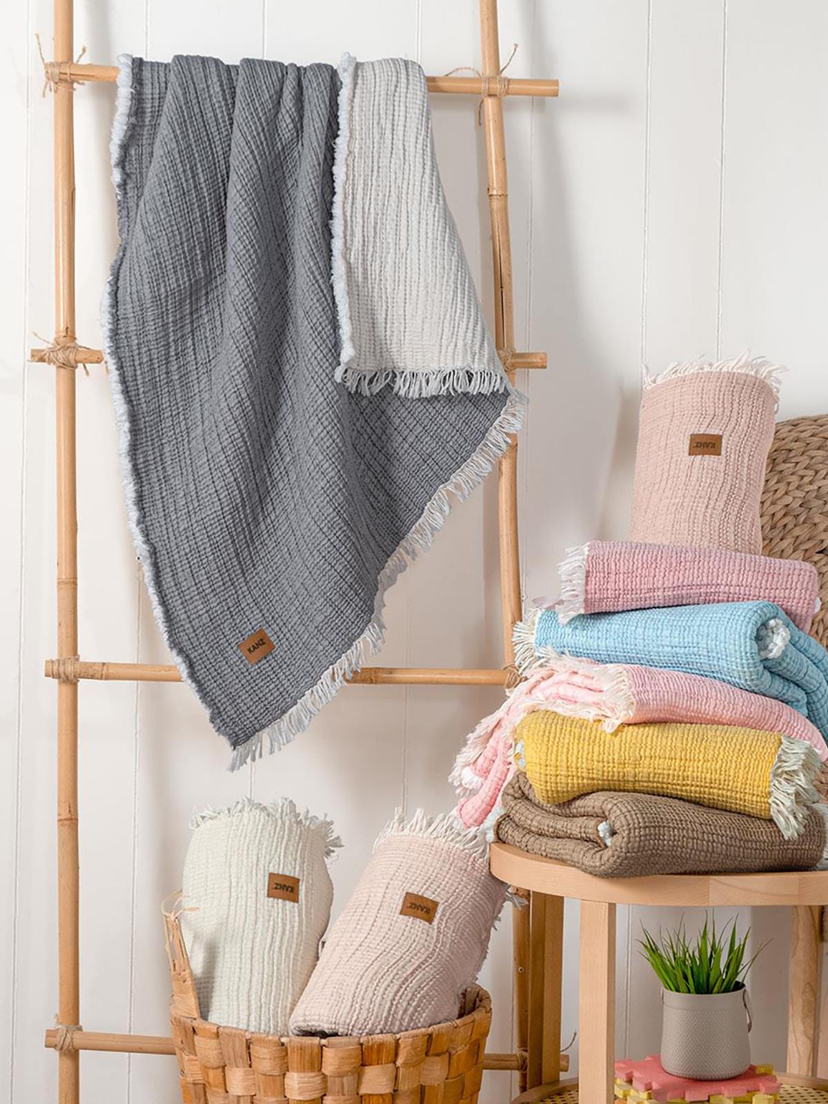 Kanz 5 Kat Dolgulu Müslin Bebek Örtüsü 90x110 cm - Gri