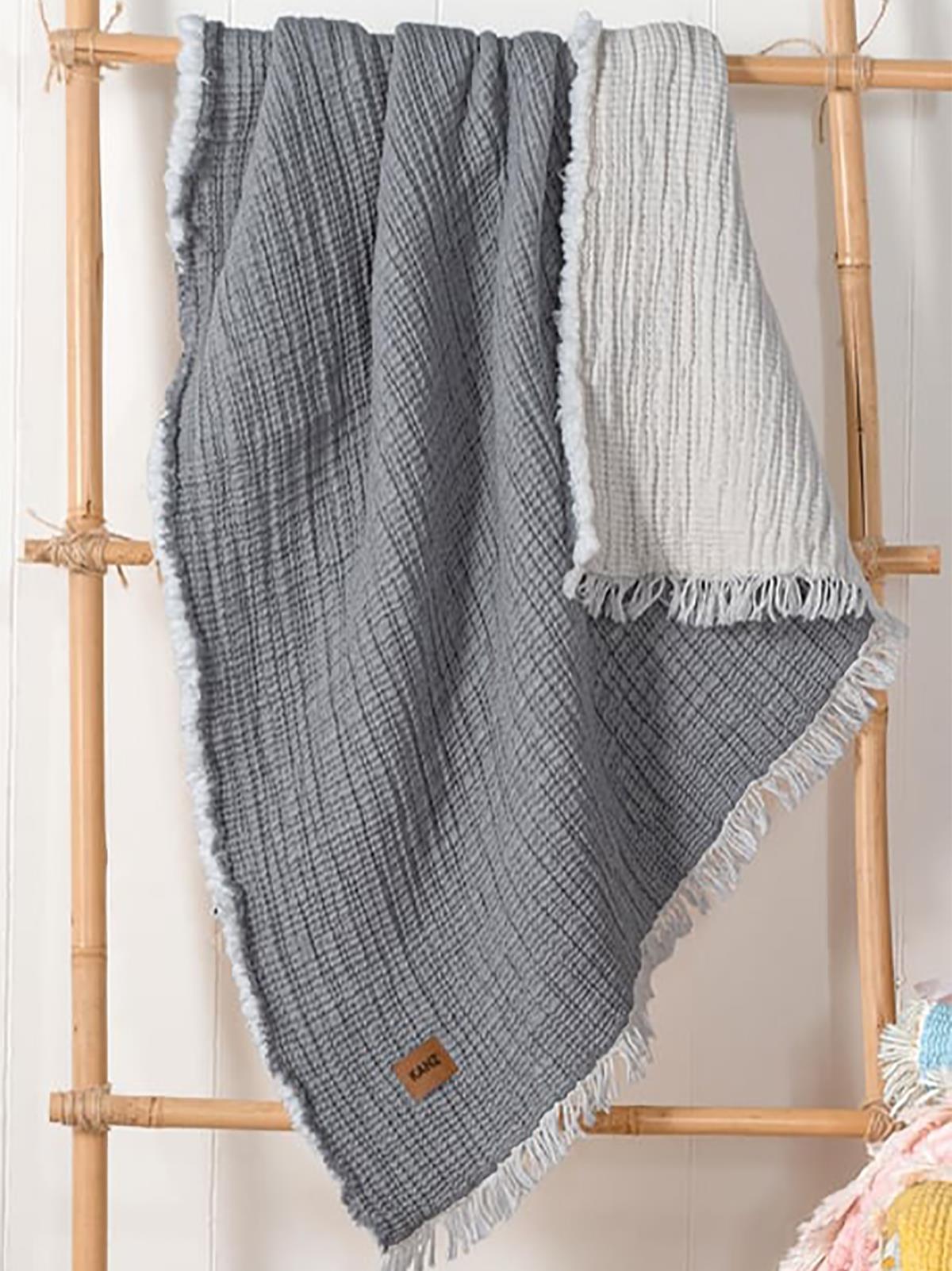 Kanz 5 Kat Dolgulu Müslin Bebek Örtüsü 90x110 cm - Gri