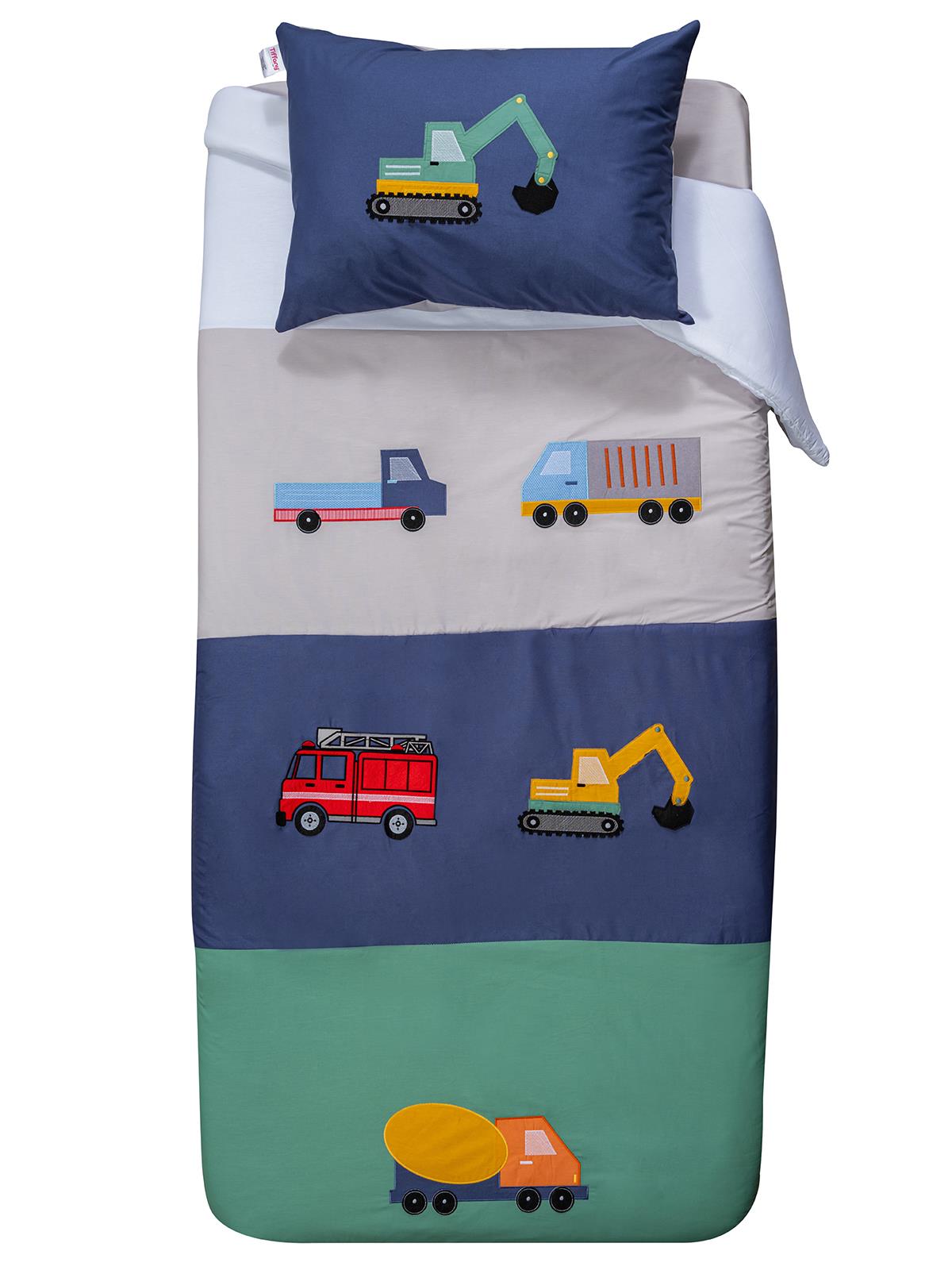 Tiffany İş Makinesi 3'lü Tek Kişilik Nevresim Takımı