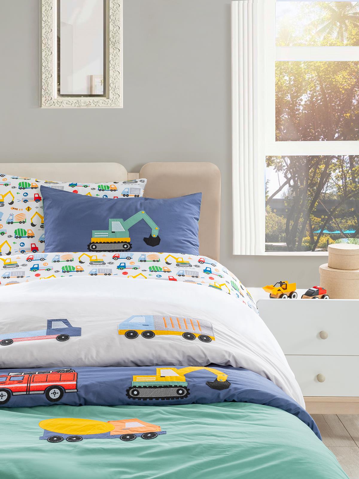 Tiffany İş Makinesi 3'lü Tek Kişilik Nevresim Takımı