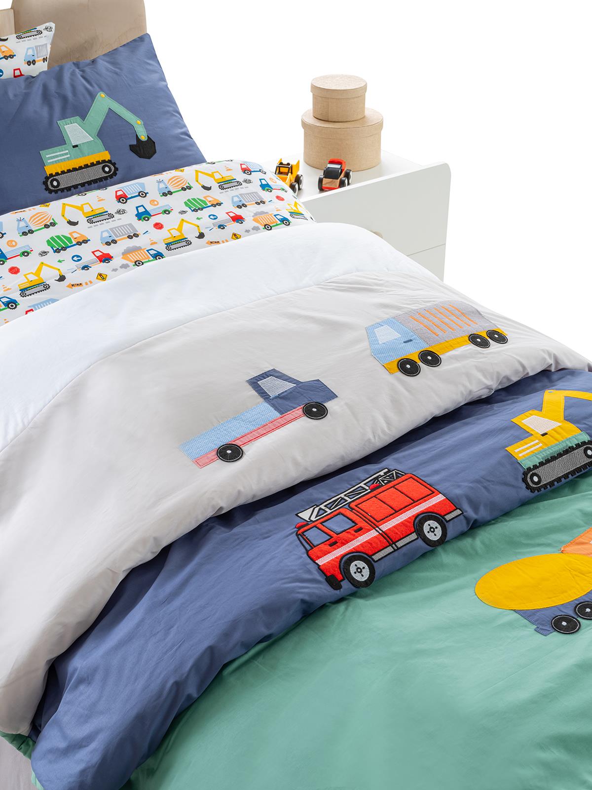 Tiffany İş Makinesi 3'lü Tek Kişilik Nevresim Takımı