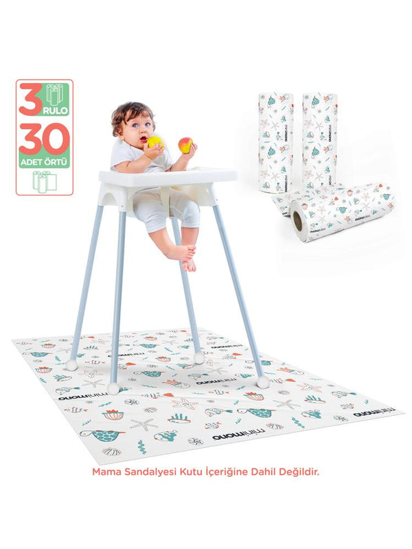 Minimono 3'Lü Desen Mama Sandalyesi Altı Ve Aktivite Örtüsü - Mavi