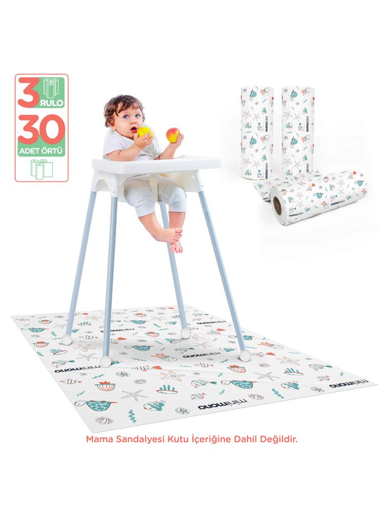 Minimono 3'Lü Desen Mama Sandalyesi Altı Ve Aktivite Örtüsü - Mavi