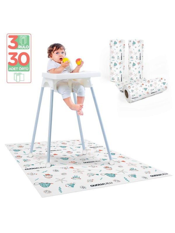 Minimono 3'Lü Desen Mama Sandalyesi Altı Ve Aktivite Örtüsü - Mavi