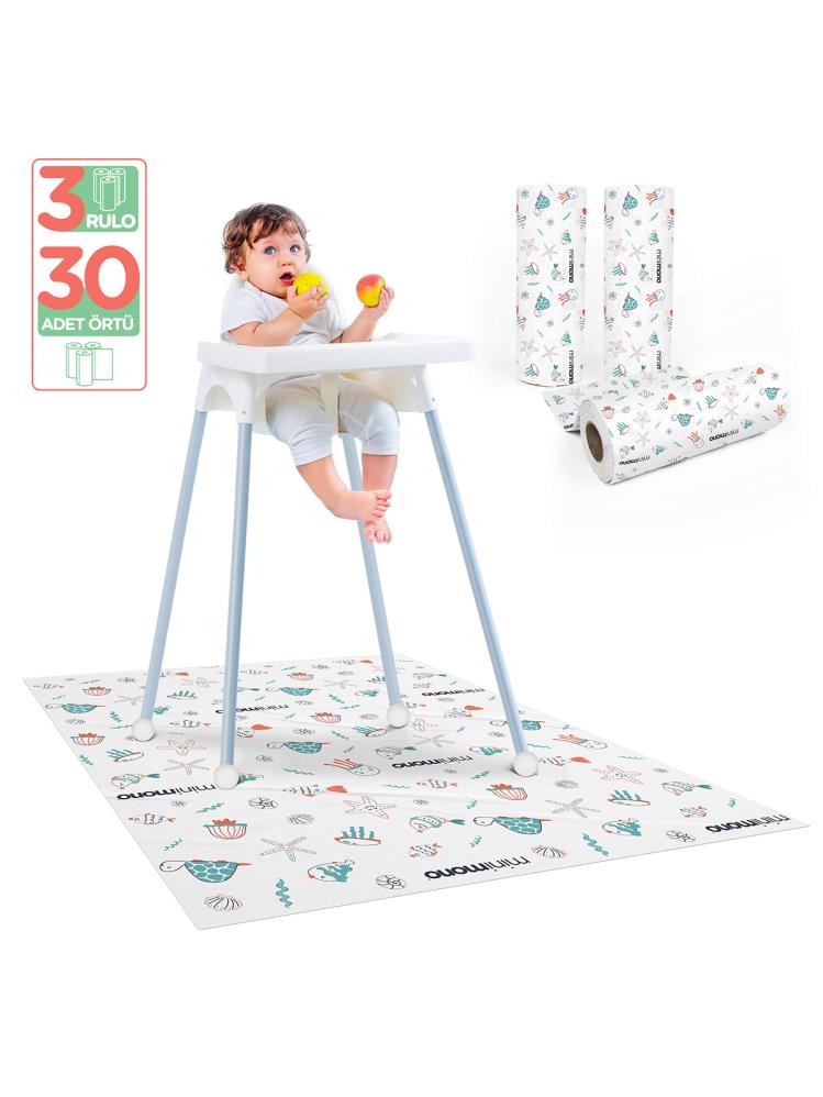 Minimono 3'Lü Desen Mama Sandalyesi Altı Ve Aktivite Örtüsü - Mavi