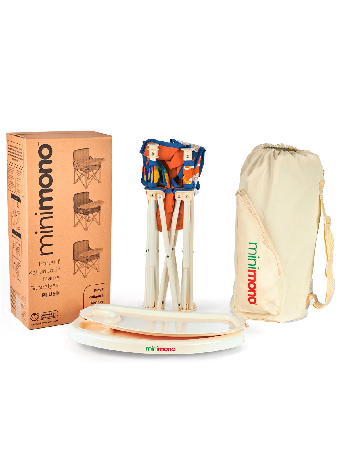 Minimono Büyük Boy Katlanır Portatif  Mama Sandalyesi - Turuncu